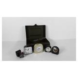 Metal case type box with five clocks