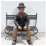 Home Furnishings Man Figure sitting on Iron Bench