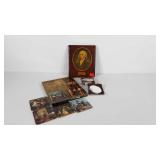 Coaster set, silverplate pocket mirror and James