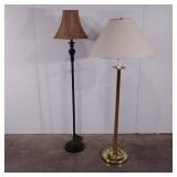 Two floor lamps,  one has a really big shade and
