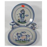 M A Hadley Pottery, two 11" dinner plates with