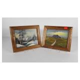 Two signed paintings on artist board, framed