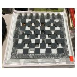 Glass chess board with dragon theme pieces, not