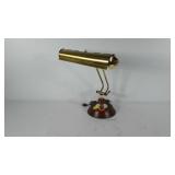 Brass piano lamp with wood designed base, works