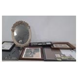 Framed mirror and pictures frame group.   Plus