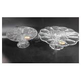 Two glass pedestal cake stands, 12" and 9"