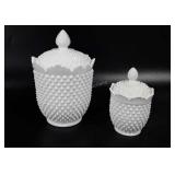 Milk glass hobnail cookie jar (crack) and