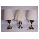 Three brass tone lamps with shades,  seller code