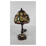 Leaded glass shade lamp, metal base, some