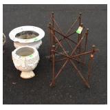 4pc Gardening Planters lot, 2 Folding iron stand