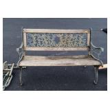 Park Bench, wood slat seating with metal cheurb