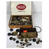 Cigar box with buttons majority are military and
