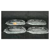 Four corn on the cob holders, heavy weight glass,