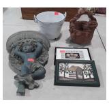 Home decor: 2 planters, two framed pictures,