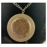 1899 O morgan dollar necklace silvertone 24in