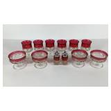 Ruby flashed glassware, for sherbets, salt &