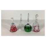 Glass and crystal bells, etched and cut designs,