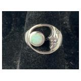 Sterling silver moon lab opal ring size 6