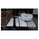 Group lot: toilet raiser, fireplace poker, poster