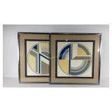 Pair of geometric prints, each is framed, double