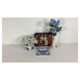 Blue decor, Planters and Biltmore trivets, with