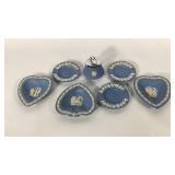Wedgewood blue Jasperware, two trinket dishes and