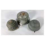 Three music box powder boxes, condition as shown