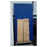 Plywood lot, one blue painted 4x8, 2 other pcs