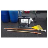 4pc Tool Lot. Tool Rack, Leaf Rake, tree Limb