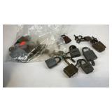 11 pad locks with keys and misc keys