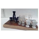 Cutting board, sake set and other glasses