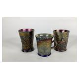 Carnival glass, blue orange tree mug, Northwood