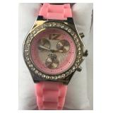 Strada white Austrian crystal watch with pink