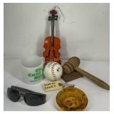 Gavel, coffee cup, big boy ashtray, baseball, etc