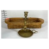 Basket  no brand marked and a  brass candle
