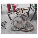 Antique Tricycle Project, frame with front tire,