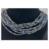 24 inch Blue seed bead multi strand necklace and