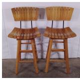 Two slat seat bar stools, 24" to seat