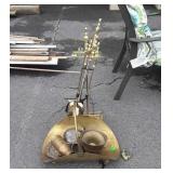 Brass Items lot, Fireplace Tool set with log