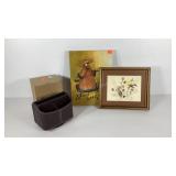 Wall art and leather like desk organizer