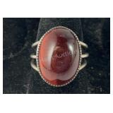 Sterling silver ring with amber color stone size