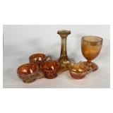 Carnival glass group, six marigold pieces