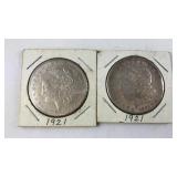 Two 1921 morgan dollars