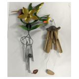 Two sets of wind chimes, hummingbird has solar
