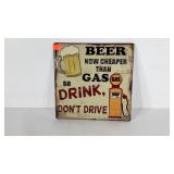 Metal Beer vs gas sign, 12x12