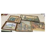 6 framed pictures. Farm scene,  revolution era,