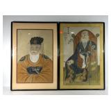 Two Asian style portrait paintings, one on