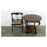 End table and folding rush seat chair, one table