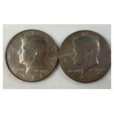 Two Kennedy halves, 1971 and 1988 P