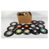 Vinyl records, box full of 45 rpms, artists
